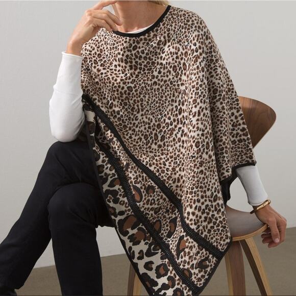 Chico's Cheetah Print Sweater Poncho Women's L/XL - Picture 8 of 10